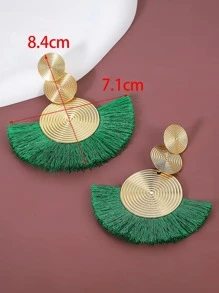 1對女性波西米亞風格幾何誇張圓形和流蘇耳環 - 綠色 - 查看 6