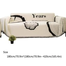 1pc Slogan Graphic Sofa Towel, Modern Fabric Sofa Pad For All Season - Black and White - View 8