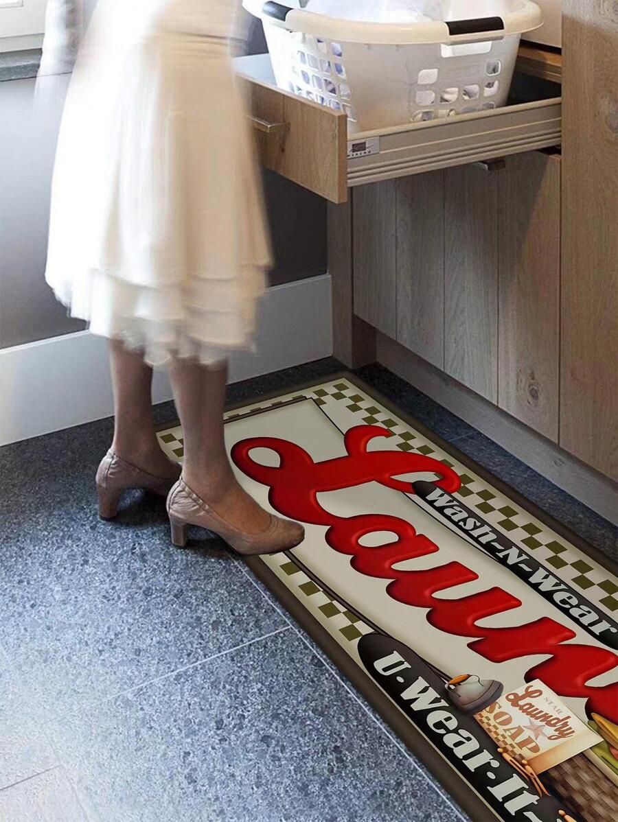 1 pieza alfombra antideslizante para la colada, alfombra para la decoración de la sala de lavandería, alfombras lavables para el suelo de la cocina, cuarto de lavado, baño, pasillo, entrada, alfombras - Multicolor - Ver 1