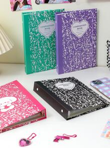 1 A5 Heart & Splash Ink Pattern Loose-leaf Card Book & 10 cái Túi Lưu Trữ Bên Trong, Bộ Sách Lưu Trữ Thẻ Đơn Giản Cho Văn Phòng, Trường Học - màu đen - Xem 3