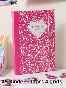 1 A5 Heart & Splash Ink Pattern Loose-leaf Card Book & 10 cái Túi Lưu Trữ Bên Trong, Bộ Sách Lưu Trữ Thẻ Đơn Giản Cho Văn Phòng, Trường Học - Màu Hồng Tươi - Xem 1