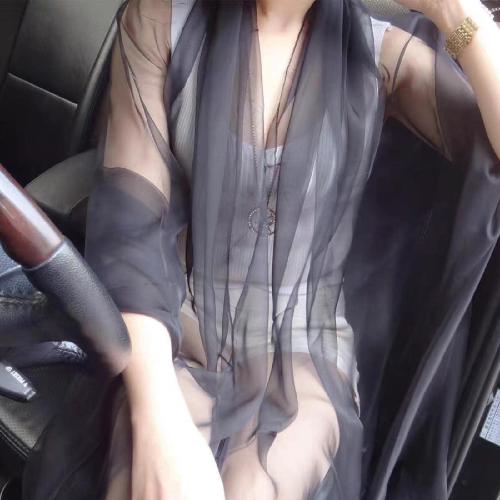 Solid Sheer Shawl - Black - View 1