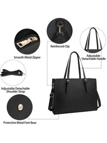 Laptop Bag For Women Waterproof Lightweight Leather 15.6 Inch Computer Tote Bag Business Office Briefcase Large Capacity Handbag Shoulder Bag Professional Office Work Bag - Black - View 8