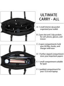 Laptop Bag For Women Waterproof Lightweight Leather 15.6 Inch Computer Tote Bag Business Office Briefcase Large Capacity Handbag Shoulder Bag Professional Office Work Bag - Black - View 5