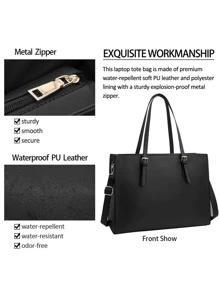 Laptop Bag For Women Waterproof Lightweight Leather 15.6 Inch Computer Tote Bag Business Office Briefcase Large Capacity Handbag Shoulder Bag Professional Office Work Bag - Black - View 3