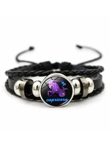 1pc Twelve Constellations Handmade Woven Beaded Bracelet With Retro Leather & Zodiac Sign, Birthday Gift - constellation - View 5