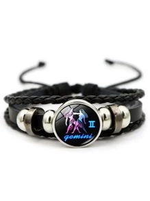 1pc Twelve Constellations Handmade Woven Beaded Bracelet With Retro Leather & Zodiac Sign, Birthday Gift - constellation - View 7