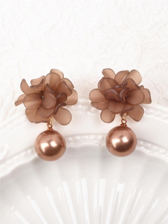 Flower & Faux Pearl Drop Earrings Valentines,Mom,Mother,Mother's Day,Gift