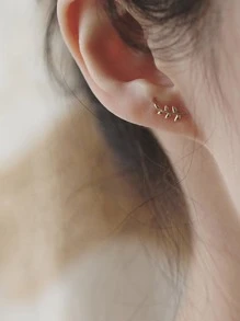 2pcs Leaf Decor Stud Earrings - Gold - View 2