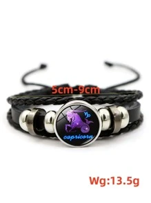 1pc Twelve Constellations Handmade Woven Beaded Bracelet With Retro Leather & Zodiac Sign, Birthday Gift - constellation - View 4