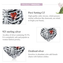 WOSTU 1pc Sterling Silver Beating Heart Beads Bids Red Heart Charm Fit For Original Bracelet Bangle Making DIY Valentines - Silver - View 4