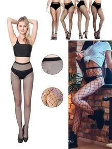 Medias Negras Mallas Red Pantimedia Liguero Sexy Mujer - Negro - Ver 2