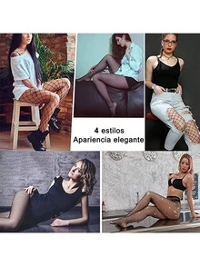 Medias Negras Mallas Red Pantimedia Liguero Sexy Mujer - Negro - Ver 8