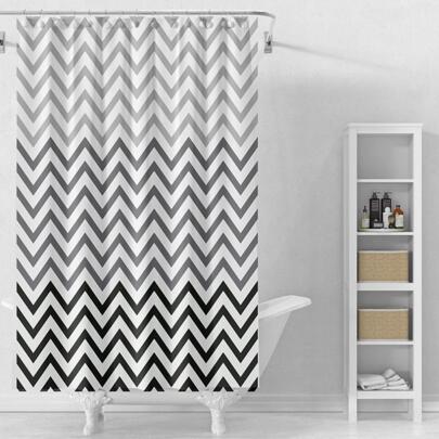 1 件 V 形图案浴帘，现代涤纶防水浴室浴帘，家居浴室装饰夏季浴室配件