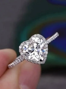 Luxury Heart-Shaped Cubic Zirconia Wedding/Engagement Ring, Exquisite Jewelry Accessory Suitable For Holidays, Valentine's Day, Mother's Day, And A Perfect Gift For Mom - White - View 5