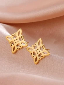 1 Vintage Inox Rỗng Ra Hình Học Bông Tai Nữ Trang Trí Hàng Ngày - Hoa Loại 2-Vàng - Xem 2