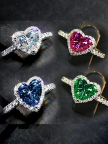 Luxury Heart-Shaped Cubic Zirconia Wedding/Engagement Ring, Exquisite Jewelry Accessory Suitable For Holidays, Valentine's Day, Mother's Day, And A Perfect Gift For Mom - White - View 2