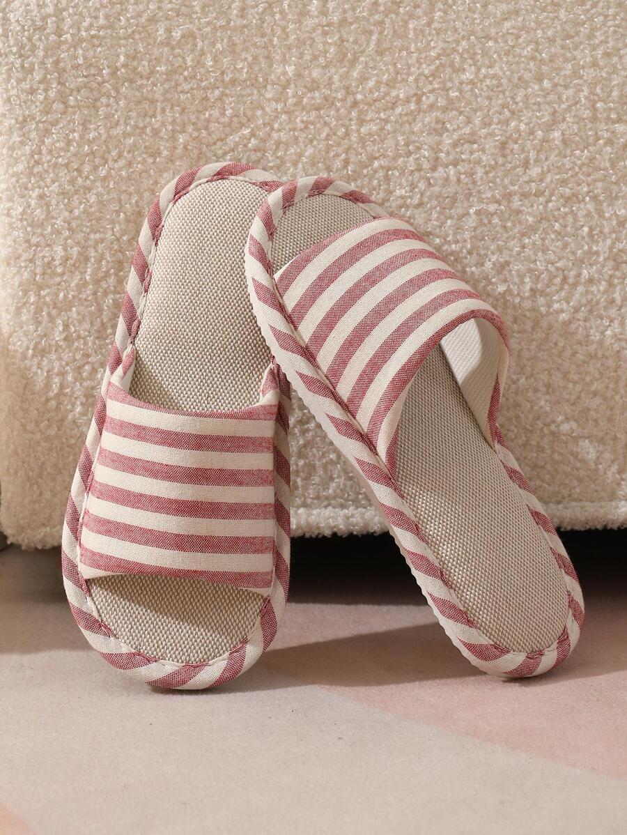 Dép Đi Trong Phòng Ngủ Họa Tiết Sọc Nữ, Dép Đi Trong Nhà Vải Thời Trang - Đỏ - Xem 1