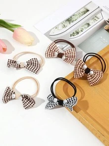 5pcs Faux Pearl & Bow Decor Hair Tie