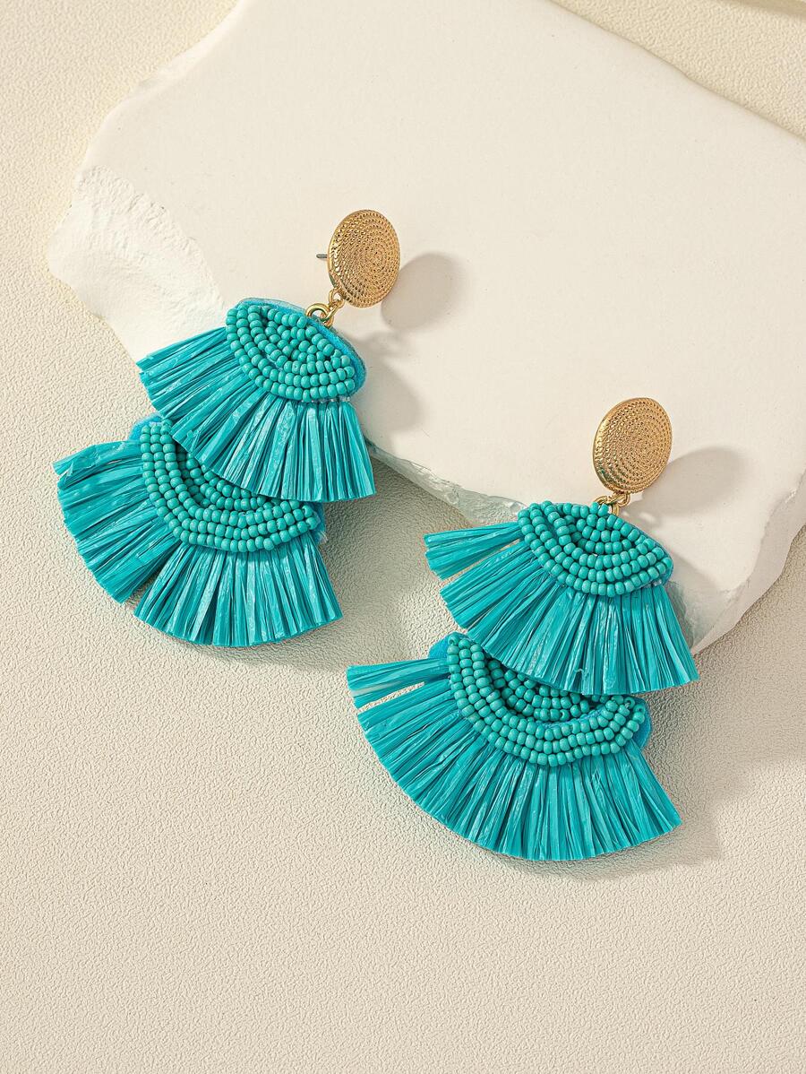 1 đôi Bohemian Đính Hạt Trang Trí Tua Rua Bông Tai Giọt Dành Cho Nữ Trang Trí Hàng Ngày - Màu xanh lam - Xem 1