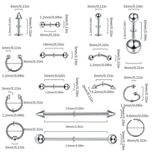 150 件混合尺寸穿孔套件適用於鼻中隔耳軟骨耳屏穿孔珠寶套件和專業穿孔珠寶套件 - 銀色 - 查看 2