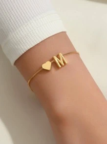 Letter & Heart Decor Bracelet - Yellow Gold - View 4
