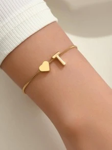 Letter & Heart Decor Bracelet - Yellow Gold - View 5