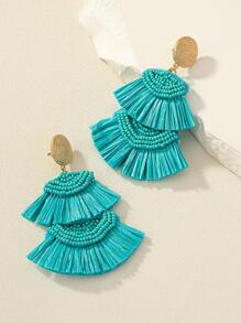 1 đôi Bohemian Đính Hạt Trang Trí Tua Rua Bông Tai Giọt Dành Cho Nữ Trang Trí Hàng Ngày - Màu xanh lam - Xem 3