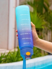 1 Stück Slogan Graphic Farbverlauf zufällige Farbe Flasche, 1000ml Sportflasche mit Sprungabdeckung und Zeitmessskala, Rückkehr zu Schulbedarf, Große Kapazität Wasserflasche - Blau - Übersicht 3