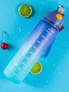 1 Stück Slogan Graphic Farbverlauf zufällige Farbe Flasche, 1000ml Sportflasche mit Sprungabdeckung und Zeitmessskala, Rückkehr zu Schulbedarf, Große Kapazität Wasserflasche - Blau - Übersicht 4