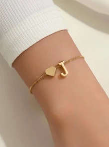 Letter & Heart Decor Bracelet - Yellow Gold - View 6