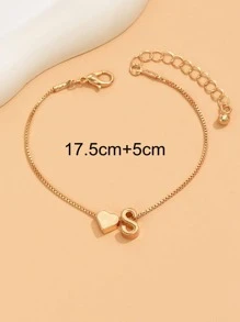 Letter & Heart Decor Bracelet - Yellow Gold - View 9