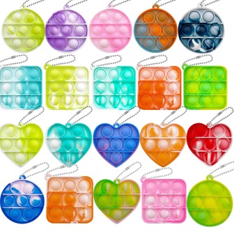 6/12/24/36 件硅胶钥匙扣抗压挤压玩具套装，颜色随机，球形心形圆形方形钥匙扣礼品包，派对礼物