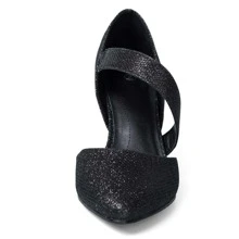 Women 3'' Heel Pumps Pointed Toe Dress Shoes - Black and White - View 2