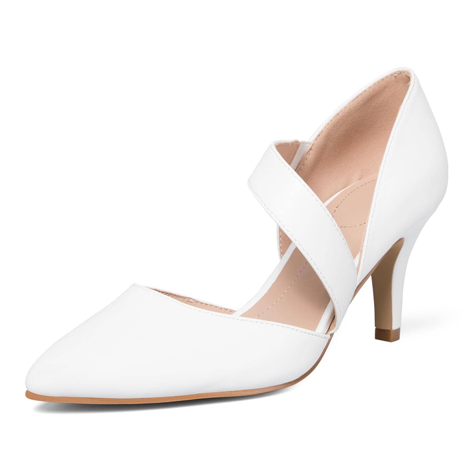 Women 3'' Heel Pumps Pointed Toe Dress Shoes - White - View 1