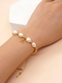 1 chiếc vòng tay chuỗi trang trí hình chữ cái thời trang bằng ngọc trai giả dành cho phụ nữ làm quà tặng - Nhiều màu - Xem 2