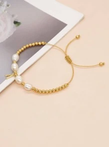 1 chiếc vòng tay chuỗi trang trí hình chữ cái thời trang bằng ngọc trai giả dành cho phụ nữ làm quà tặng - Nhiều màu - Xem 4