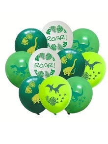 Dinosaur Pattern Pull Flag And Decorative Balloon Set, Party Background Decoration, For Birthday Party - Green - View 8