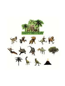 Dinosaur Pattern Pull Flag And Decorative Balloon Set, Party Background Decoration, For Birthday Party - Green - View 7