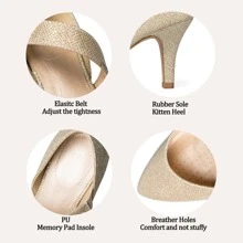Women 3'' Heel Pumps Pointed Toe Dress Shoes - Gold - View 4