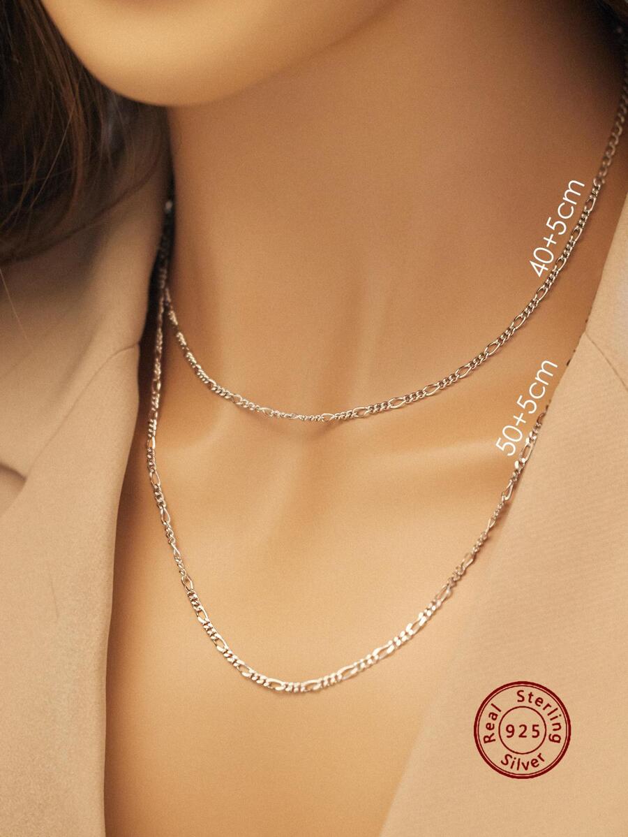 Minimalist Sterling Silver Layered Necklace - Silver - View 1