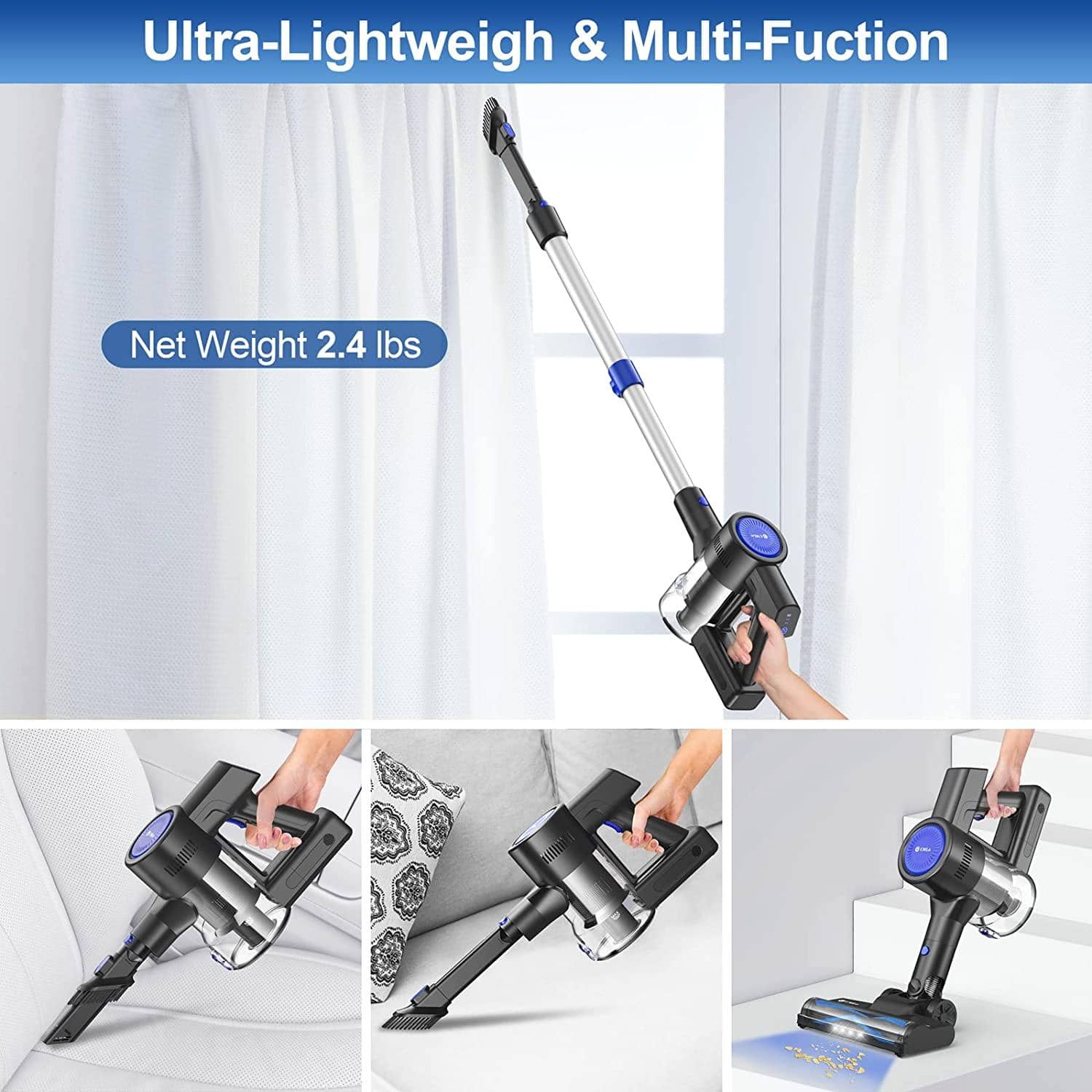 UMLo Cordless Vacuum Cleaner, 25Kpa Lightweight Stick Vacuum with