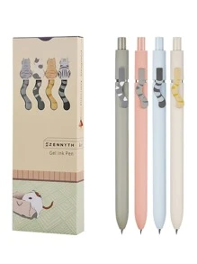 4入组/套卡通貓尾巴裝飾凝膠創意多用途中性筆適用於學校學生 - 駝色 - 查看 9