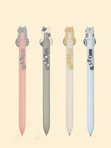 4入组/套卡通貓尾巴裝飾凝膠創意多用途中性筆適用於學校學生 - 駝色 - 查看 8