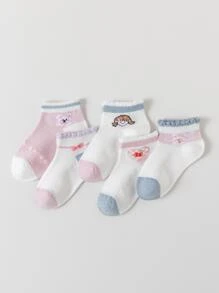 5 đôi vớ mắt cá chân in hình thỏ và trái tim cho bé gái - Nhiều màu - Xem 1