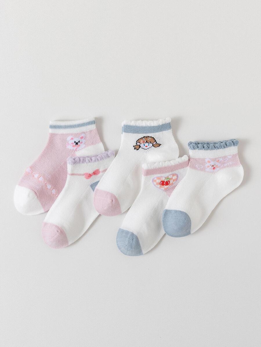 5 đôi vớ mắt cá chân in hình thỏ và trái tim cho bé gái - Nhiều màu - Xem 1