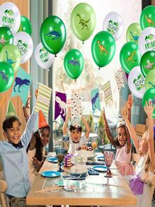 Dinosaur Pattern Pull Flag And Decorative Balloon Set, Party Background Decoration, For Birthday Party - Green - View 2