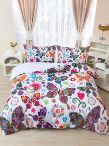 3入組/套花卉和蝴蝶圖案被套套裝1入組被套2入組枕套家居現代布藝床上用品套裝 - 彩色 - 查看 1
