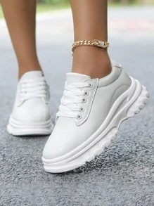 女士極簡前綁帶粗運動戶外運動鞋 - 白色 - 查看 4