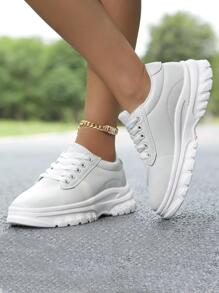 女士極簡前綁帶粗運動戶外運動鞋 - 白色 - 查看 1